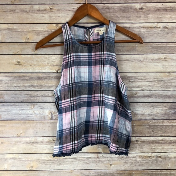 Cloth & Stone | Plaid Fray Bottom Swing Tank Sz S - Picture 2 of 8
